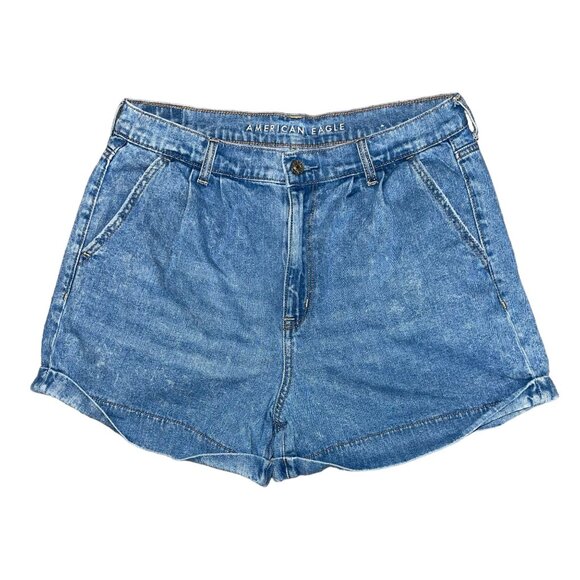American Eagle Outfitters AEO Mom Shorts Womens 12 Light Wash Denim Jean Cuffed - Picture 1 of 7